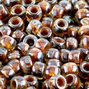 SBP6-462 - Matubo Czech size 6 seed beads - amber travertin dark