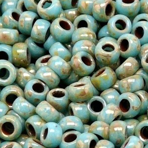 SBP6-422 - Matubo Czech size 6 seed beads - opaque turquoise blue picasso