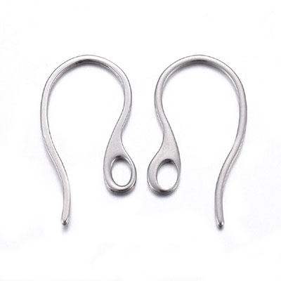 JF56-STST-2 - 304 Stainless Steel Earring Hooks, with Horizontal Loop - Stainless steel colour