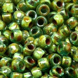 SBP8-460 - Matubo Czech size 8 seed beads - aquamarine travertin