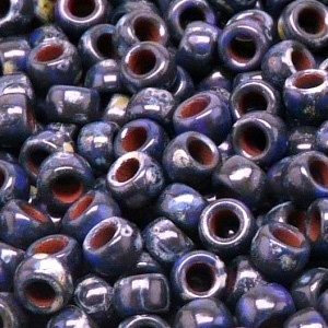 SBP8-464 - Matubo Czech size 8 seed beads - opaque blue travertin dark