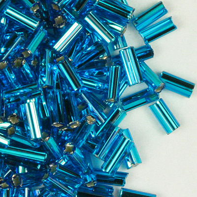 BB2-10 - Preciosa size 2 bugle beads - silver lined aqua