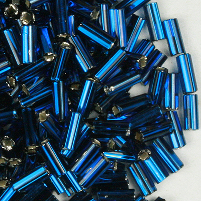 BB2-12 - Preciosa size 2 bugle beads - silver lined Capri blue