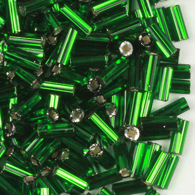 BB2-16 - Preciosa size 2 bugle beads - silver lined emerald green