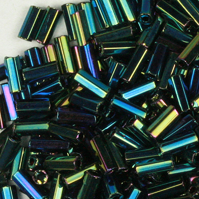 BB2-21 - Preciosa size 2 bugle beads - green iris