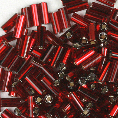 BB2-7 - Preciosa size 2 bugle beads - silver lined red