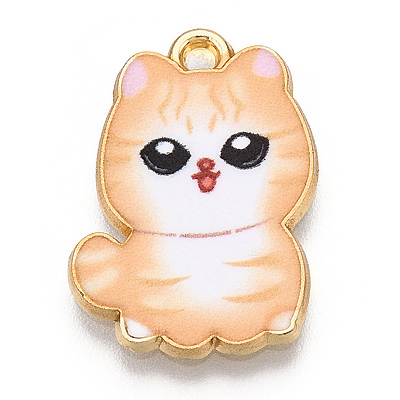 ECH22-1 - Peachpuff Enamel Cat Charm/Pendant - light gold 