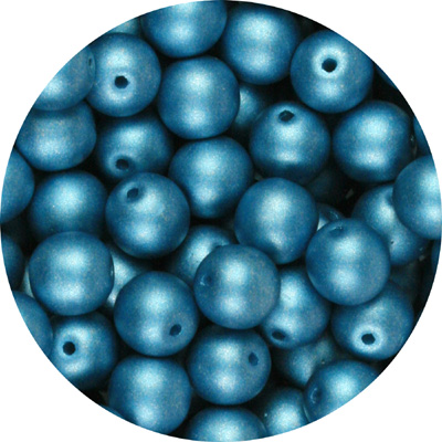 GBSR04-119 - round pressed glass beads - matt metallic blue turquoise