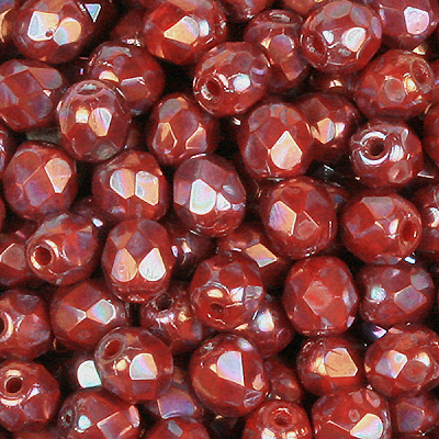 GBFP03-568 - Czech fire-polished beads - opaque coral red nebula