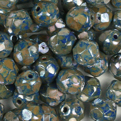 GBFP08-420 - Czech fire-polished beads - opaque blue picasso 