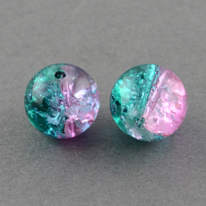 GBCR06-T6 - glass crackle beads - pink/green turquoise