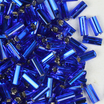 BB2-14 - Preciosa size 2 bugle beads - silver lined royal blue