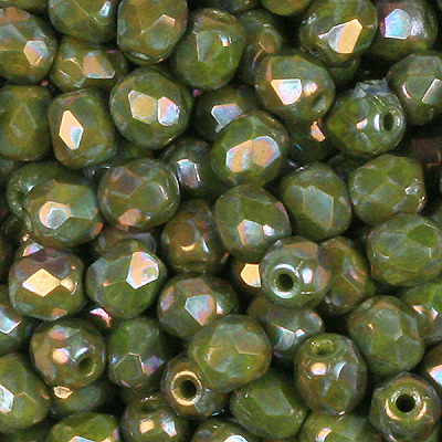GBFP06-566 - Czech fire-polished beads - Opaque green nebula