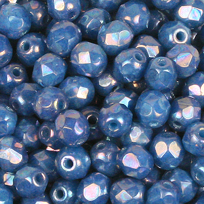 GBFP06-567 - Czech fire-polished beads - Opaque turquoise blue nebula