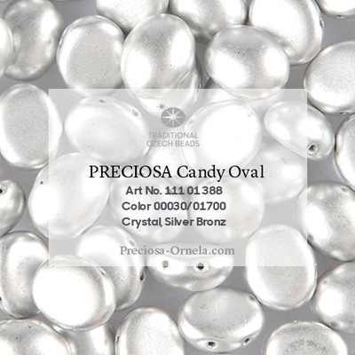 GBCDYOV12-110 - Czech Candy Oval Beads - silver matt metallic