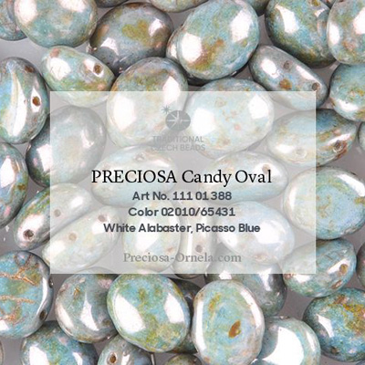 GBCDYOV12-299 - Czech Candy Oval Beads - alabaster blue lazure