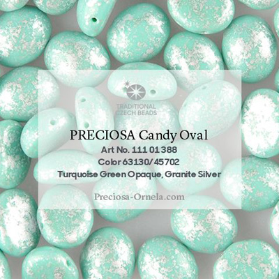 GBCDYOV12-758 - Czech Candy Oval Beads - Op turquoise green granite silver
