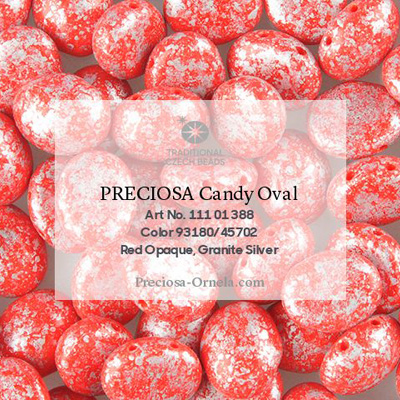 GBCDYOV12-759 - Czech Candy Oval Beads - Opaque red granite silver