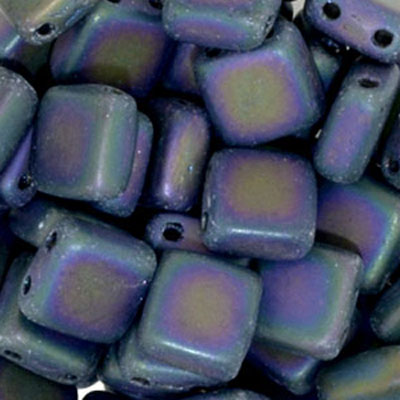 CMTL-73M - CzechMates tile beads - jet green iris matt