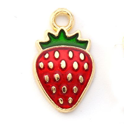 ECH11-1 - Enamel Strawberry Charm/Pendant - light gold 