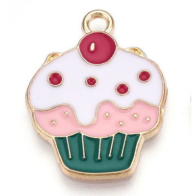 ECH17-1 - Enamel Cup Cake Charm/Pendant - light gold 