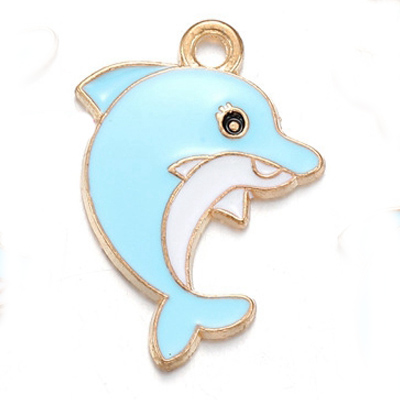 ECH19-1 - Enamel Dolphin Charm/Pendant - light gold 