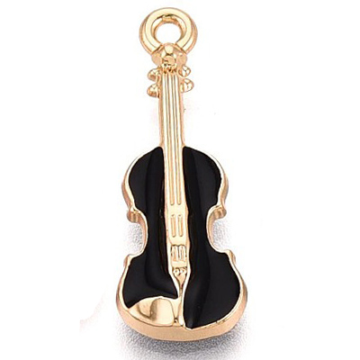 ECH21-BLK-1 - Black Enamel Guitar Charm/Pendant - light gold 