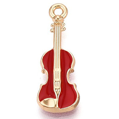 ECH21-RED-1 - Red Enamel Guitar Charm/Pendant - light gold 
