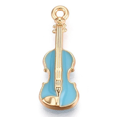 ECH21-TURQ-1 - Turquoise Enamel Guitar Charm/Pendant - light gold 