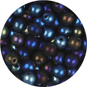 GBSR04-4 - round pressed glass beads - jet blue iris