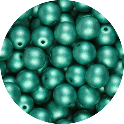GBSR08-120 - round pressed glass beads - matt metallic turquoise green