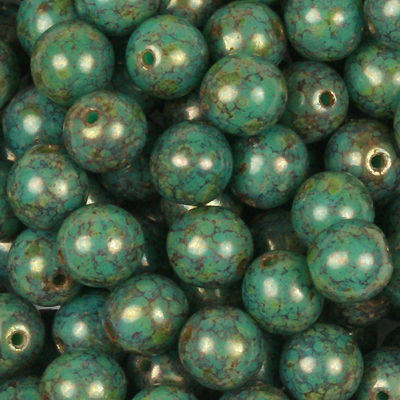GBSR06-188 - Czech round pressed glass beads - Persian turquoise bronze picasso