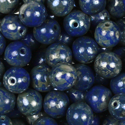 GBSR06-420 - Czech round pressed glass beads - opaque blue picasso