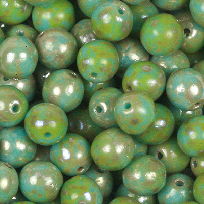 GBSR06-422 - Czech round pressed glass beads - opaque turquoise blue picasso