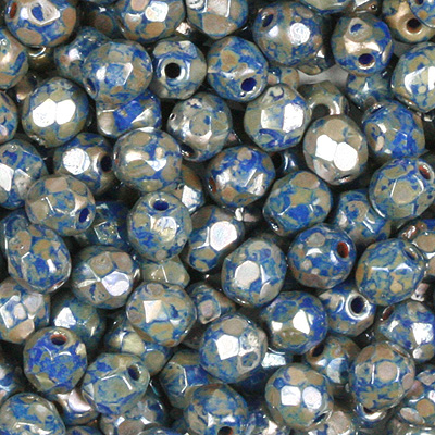 GBFP04-420 - Czech fire-polished beads - opaque blue picasso 