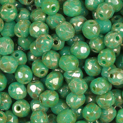 GBFP04-423 - Czech fire-polished beads - turquoise green picasso 