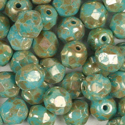 GBFP06-422 - Czech fire-polished beads - opaque turquoise blue picasso