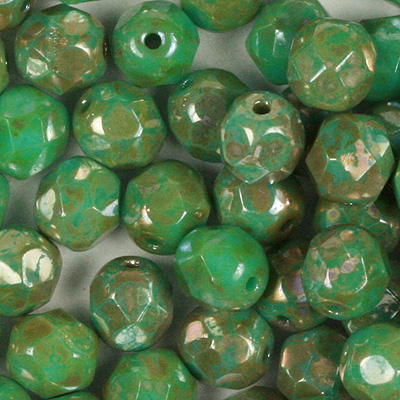 GBFP06-423 - Czech fire-polished beads - opaque turquoise green picasso