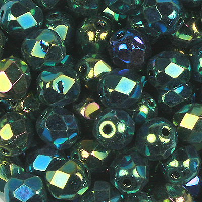 GBFP04 FC 73 - Czech fire-polished beads - Jet green iris