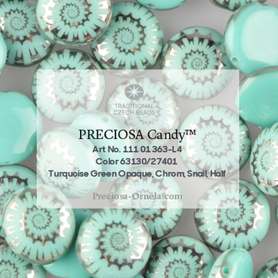 GBCDYLA08-469 - Czech Candy Beads - turquoise green chrome laser ammonite