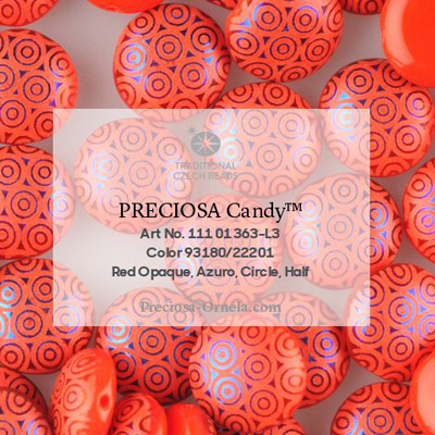 GBCDYLC08-468 - Czech Candy Beads - opaque red azuro laser circles