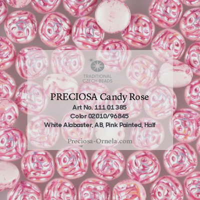 GBCDYR08-399 - Czech Candy Rose Beads - alabaster AB, pink painted hc