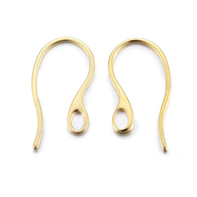 JF56-STST-1 - 304 Stainless Steel Earring Hooks, with Horizontal Loop - Gold colour
