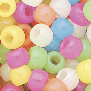 PB-BAR G-M6 - barrel pony beads - glow-in-the-dark mixed colours