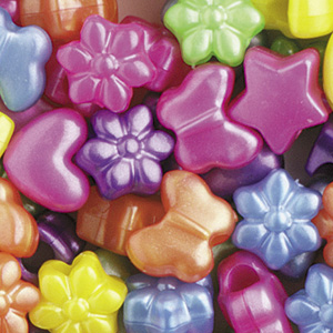 PB-MSH P-M5 - hearts, flowers, butterflies & stars pony beads - pearl mixed colours