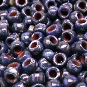 SBP6-464 - Matubo Czech size 6 seed beads - opaque blue travertin dark