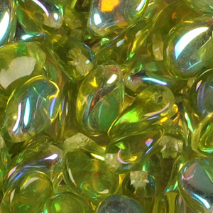GBPIP-55AB - Czech pips pressed beads - transparent olivine AB