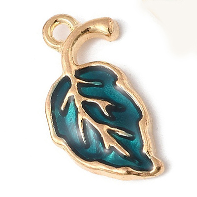 ECH14-BLUZ-1 Blue Zircon Enamel Leaf Charm/Pendant - light gold 