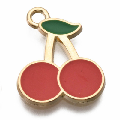 ECH15-1 Enamel Cherry Charm/Pendant - light gold 