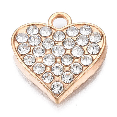 ECH16-1 Enamel Heart Charm/Pendant with Rhinestones - light gold 